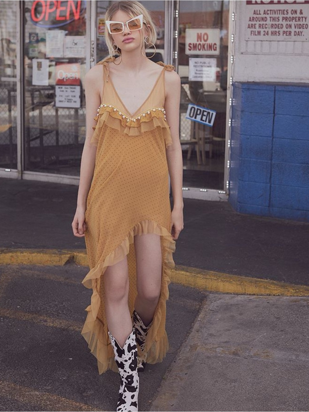 NWT For Love & Lemons Marquee Maxi Dress in Mustard Medium